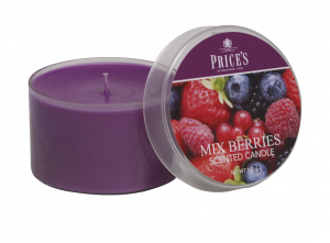 Tin Candle - Mixed Berries -Een mix van verse seizoensbraambessen, aardbeien, veenbessen en bosbessen met een vleugje zoete vanille - Brandtijd: +/- 30 uur Formaat: 66 × 42 mm -