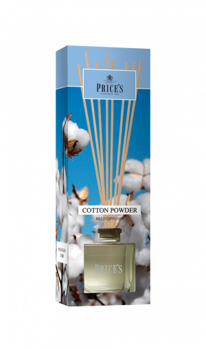 Geurstokjes - Cotton Powder - Een heerlijke, verleidelijke geur die ons vult met herinneringen aan vakanties op tropische stranden. - verspreidt: +/- 4 weken Formaat: 67x78 mm -