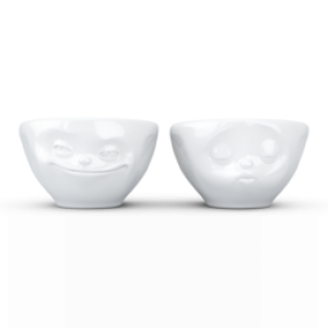 Small Bowl Set No. 1 - Kissing & Grinning/Kuessend & Grinsend - 2 x 100 ml white -Hoogwaardige kwaliteit hotelservies, magnetron en vaatwasmachine bestendig