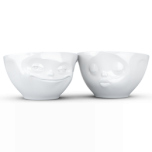 Medium Bowl Set No.1 - Kissing & Grinning/Kuessend & Grinsend - 2x200ml White -Hoogwaardige kwaliteit hotelservies, magnetron en vaatwasmachine bestendig