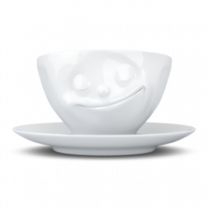 Coffee Cup 200ml - Happy/Gluecklich - White -Hoogwaardige kwaliteit hotelporcelein, magnetron en vaatwasmachine bestendig