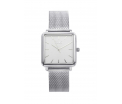 Horloge uit de Tenzin-serie - Silver - kast 30x30x8mm, Zilverkleurig, zilverkleurige wijzerplaat. 3ATM waterdicht, kras vast mineraal glas, RVS mesch band, 2 jaar garantie op japans quarts uurwerk