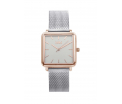Horloge uit de Tenzin-serie - Silver/Rose - kast 30x30x8mm, Rose kleurig, zilverkleurige wijzerplaat. 3ATM waterdicht, kras vast mineraal glas, RVS mesch band, 2 jaar garantie op japans quarts uurwerk