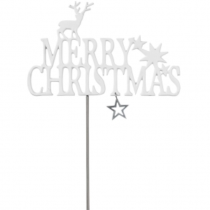 Poetry garden stick - Merry Christmas - Metal with star pendant out of polished aluminium, pole stainless steel - 30x9cm, 30x11cm, total length 75cm - Räder - Design Stories
